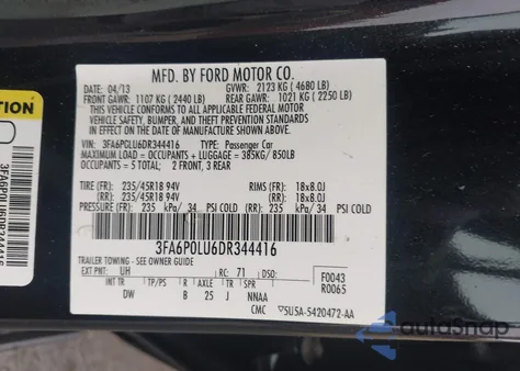 2013 Ford Fusion Hybrid Se z USA, uszkodzony, nr VIN 3FA6P0LU6DR344416